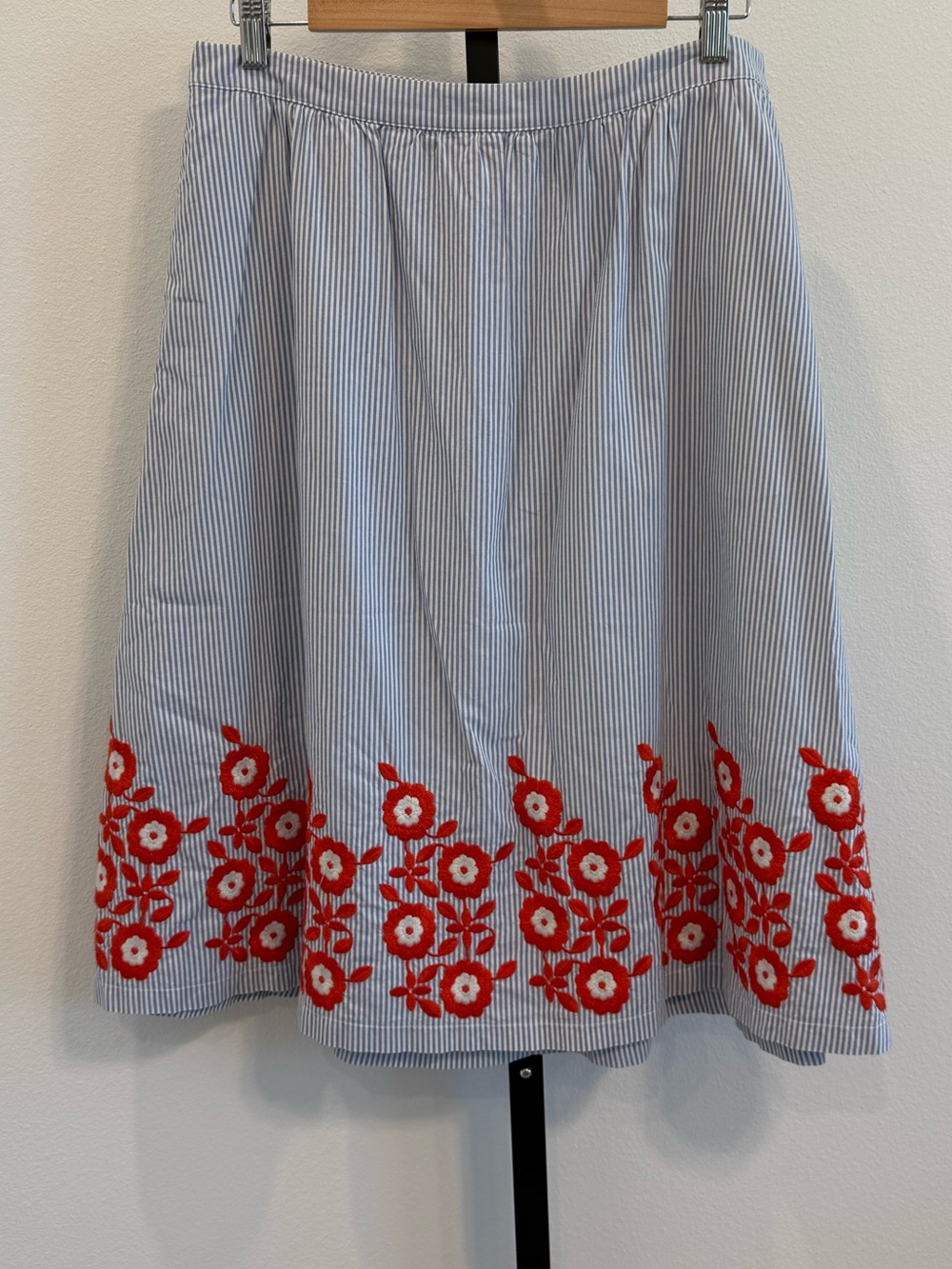 Boden Haidee Embroidered Cotton Light Blue  Striped A-Line Skirt Preppy Feminine - Picture 2 of 6